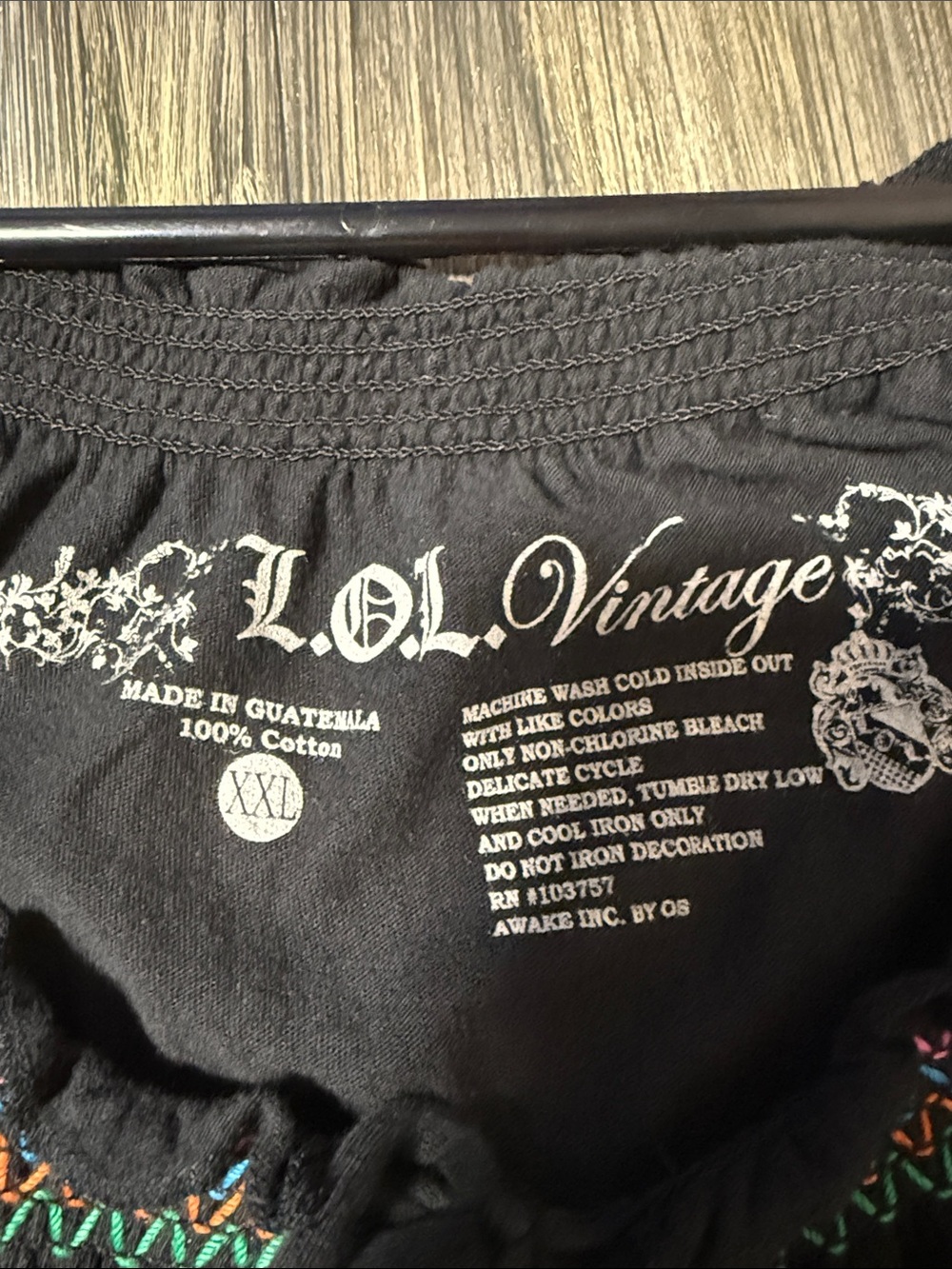 L.O.L. Vintage Black Embroidered Peasant Blouse with Multicolor Floral Trim - Picture 7 of 7